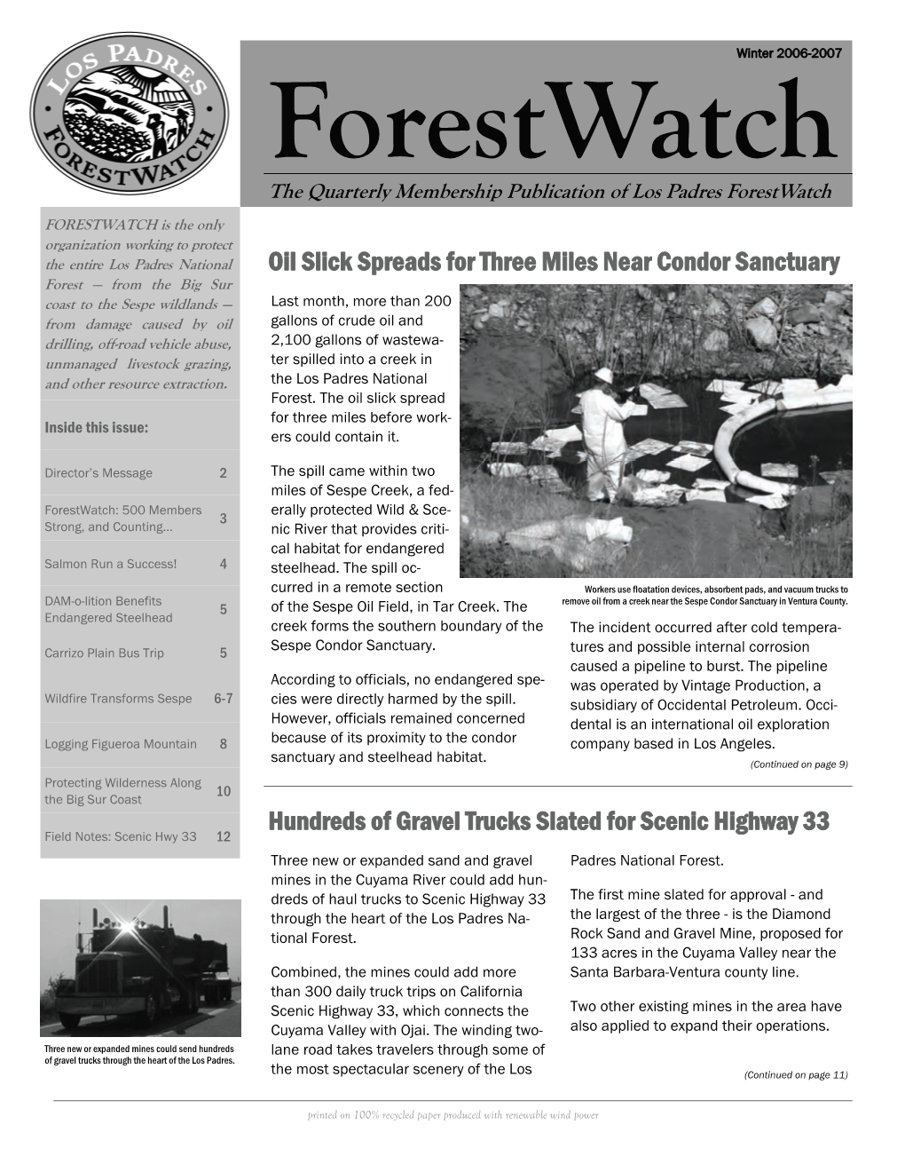 Winter 2006-2007 Forestwatch the Quarterly Membership Publication of Los Padres Forestwatch