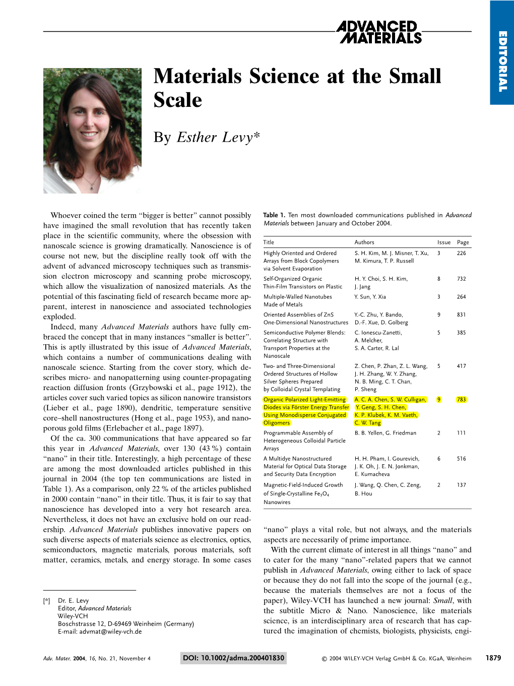 Materials Science at the Small Scale