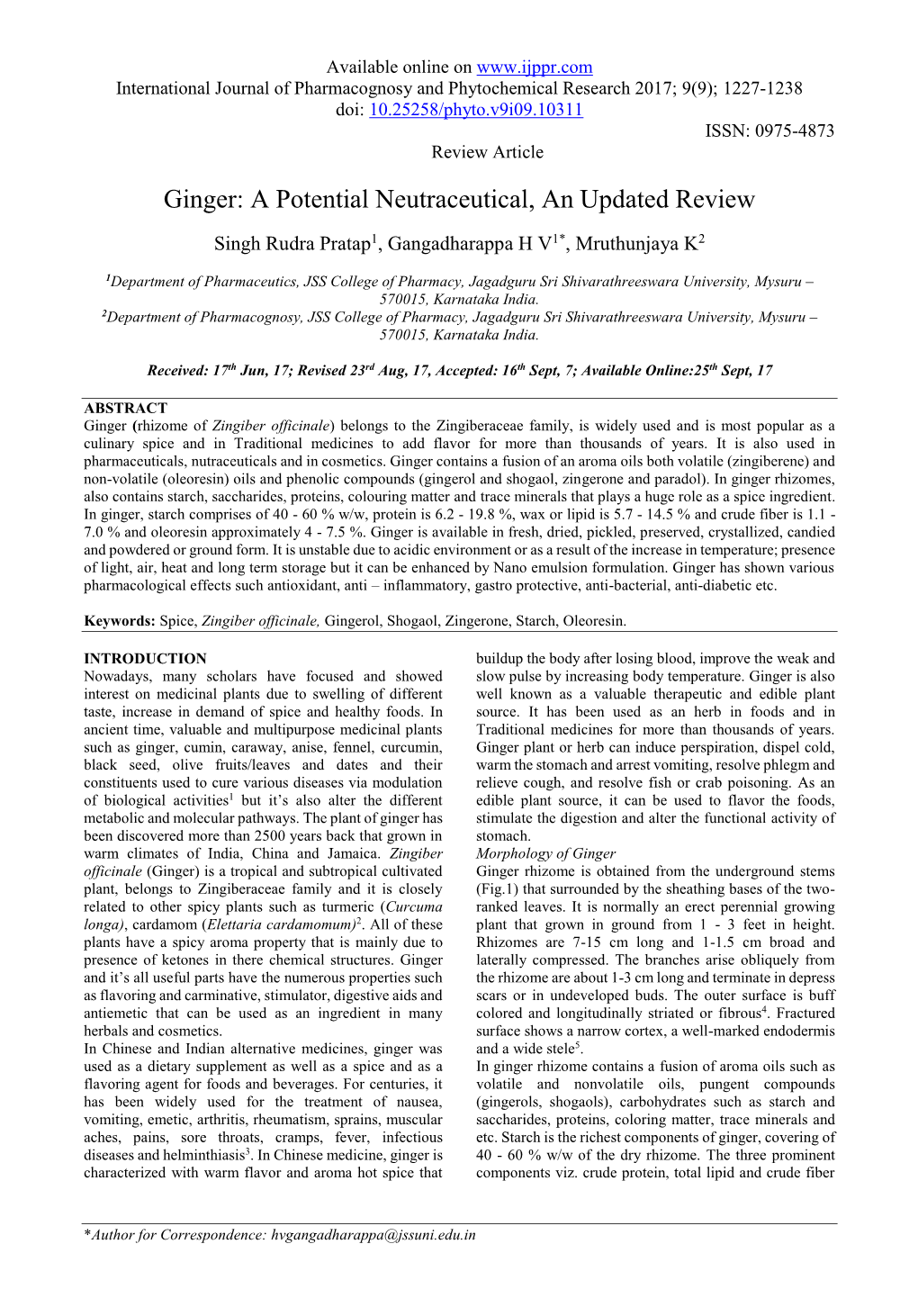 Ginger: a Potential Neutraceutical, an Updated Review