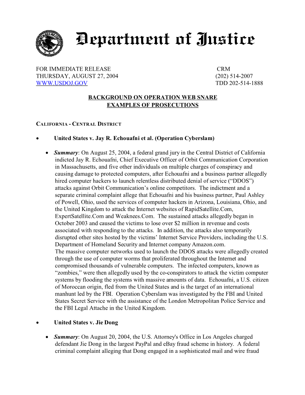 CENTRAL DISTRICT United States V. Jay R. Echouafni Et Al