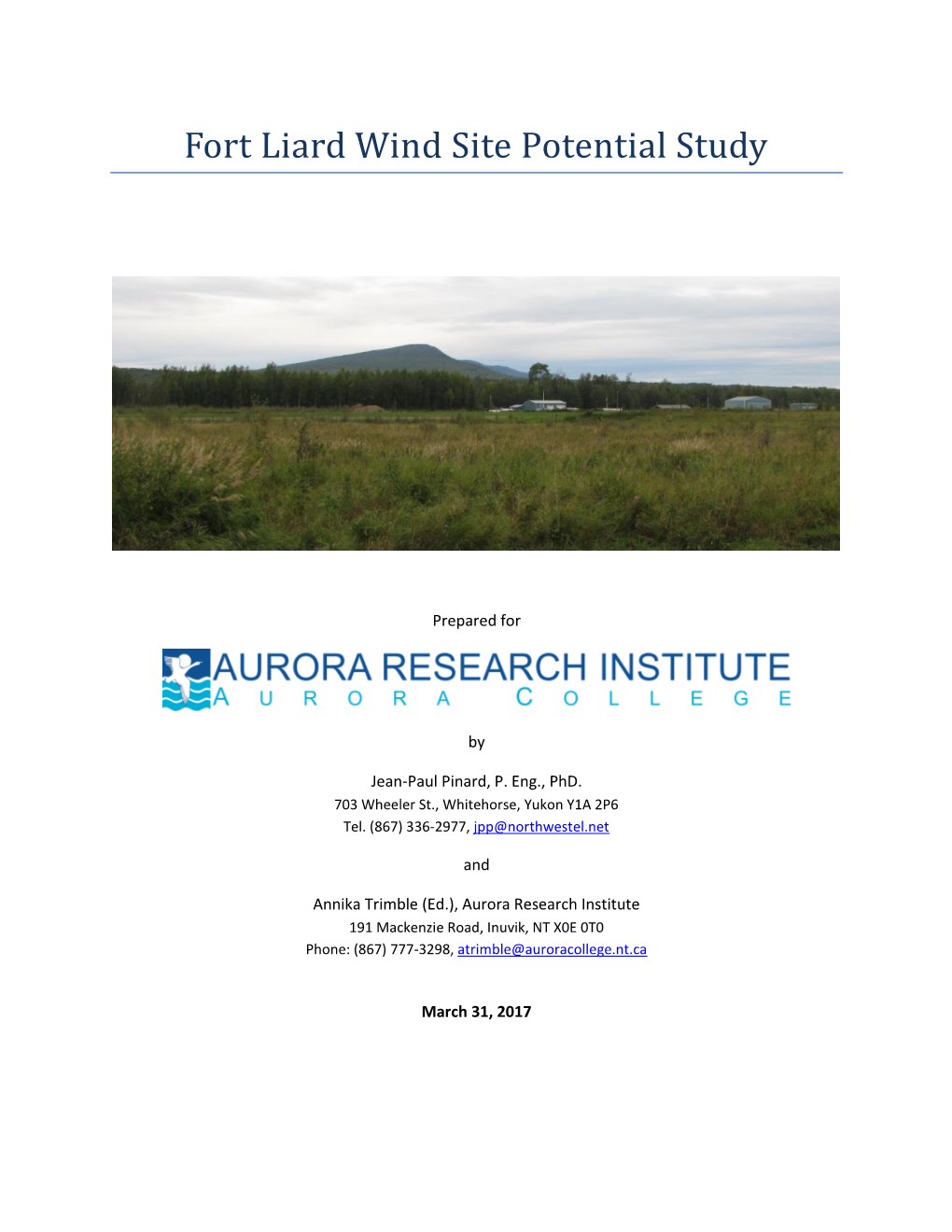 Fort Liard Wind Site Potential Study
