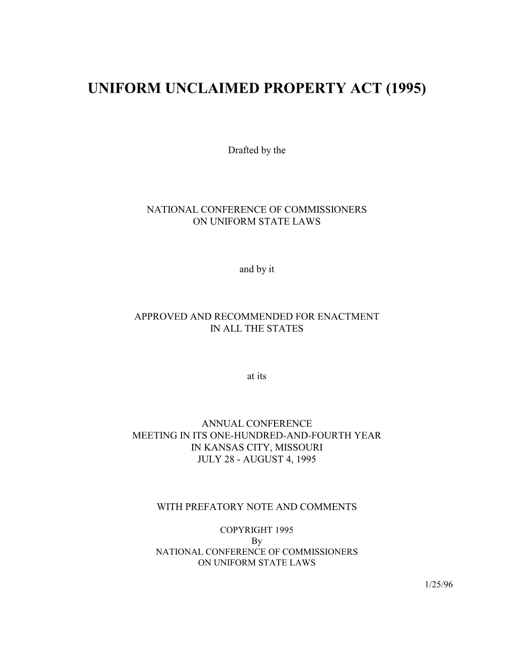 Uniform Unclaimed Property Act (1995)