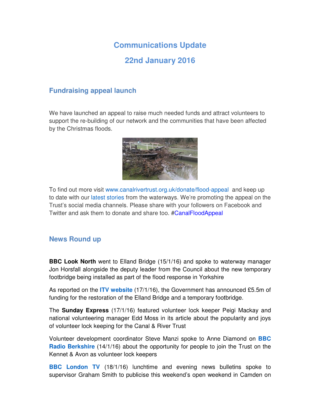 Communications Update 22Nd January 2016