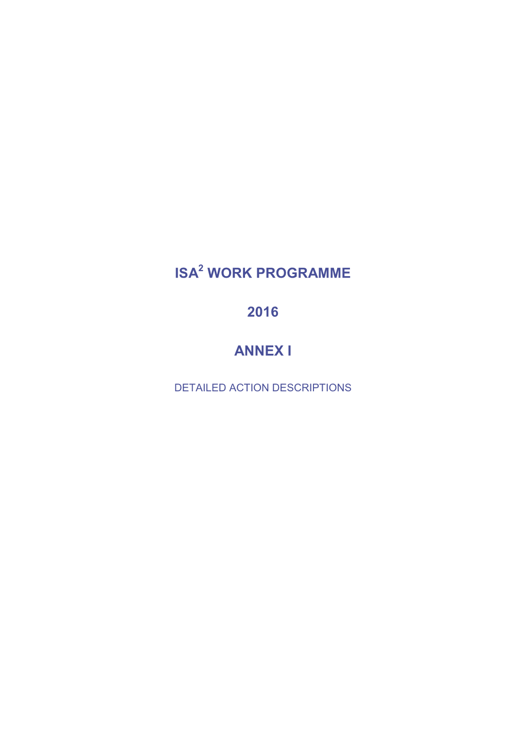 Isa Work Programme 2016 Annex I