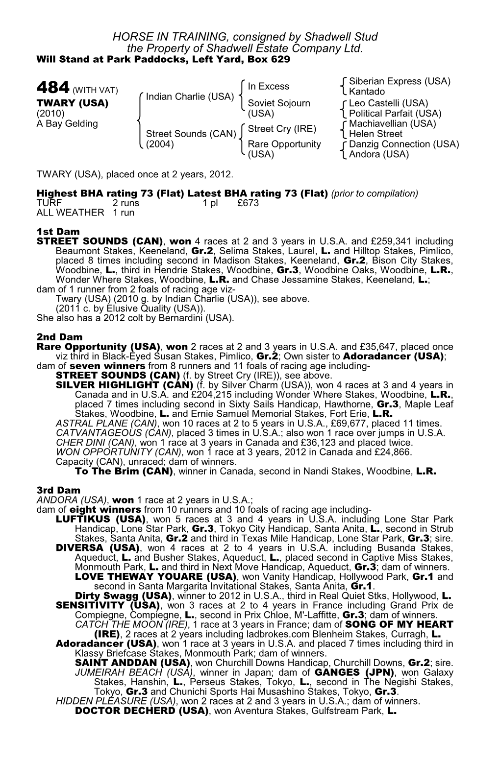 HORSE in TRAINING, Consigned by Shadwell Stud the Property of Shadwell Estate Company Ltd