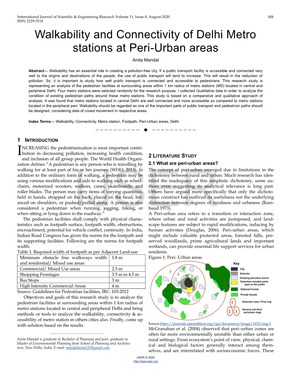 Walkability and Connectivity of Delhi Metro Stations at Peri-Urban Areas Anita Mandal