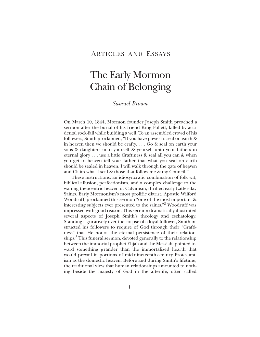 The Early Mormon Chain of Belonging