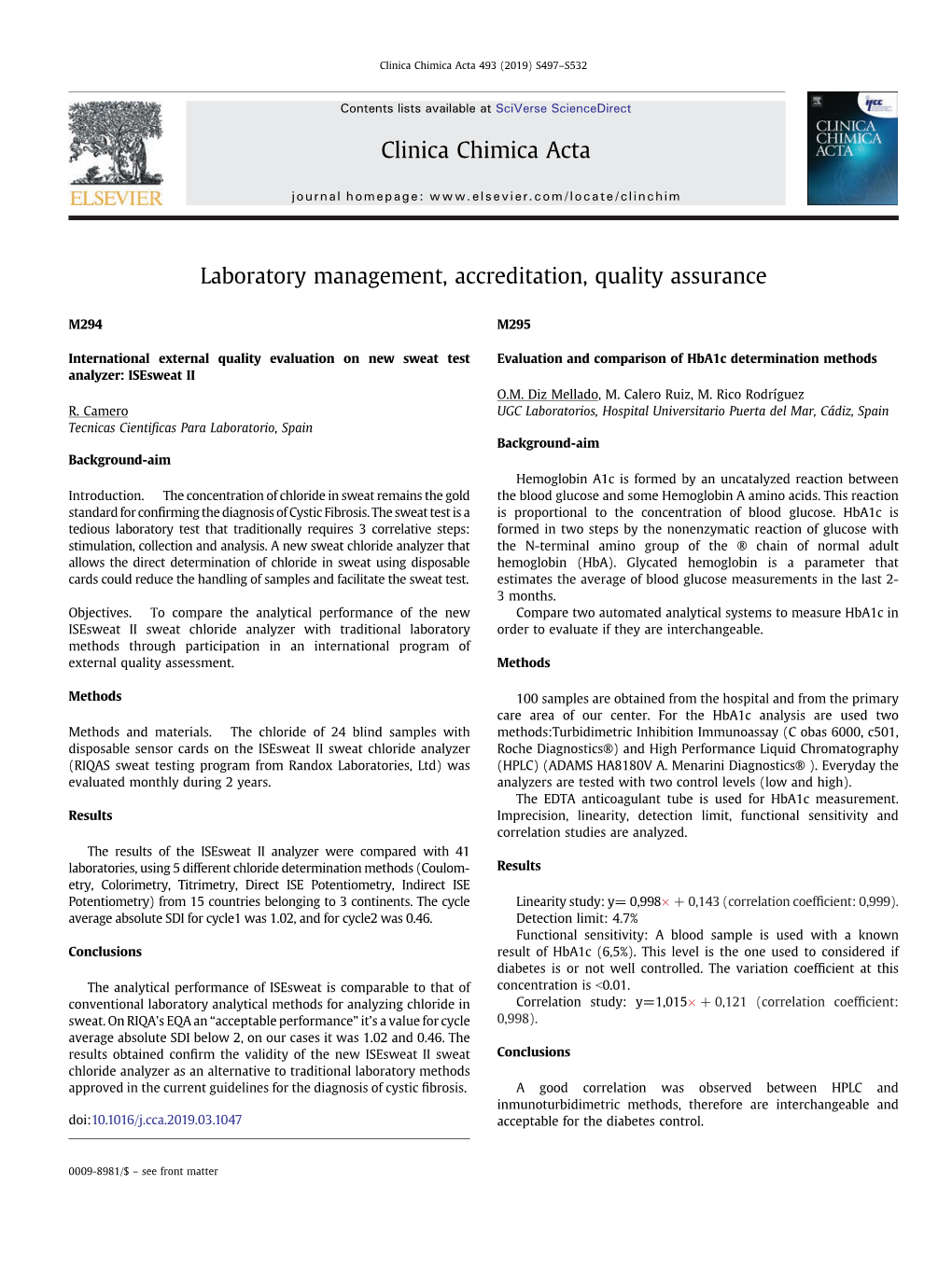 Laboratory Management, Accreditation, Quality Assurance