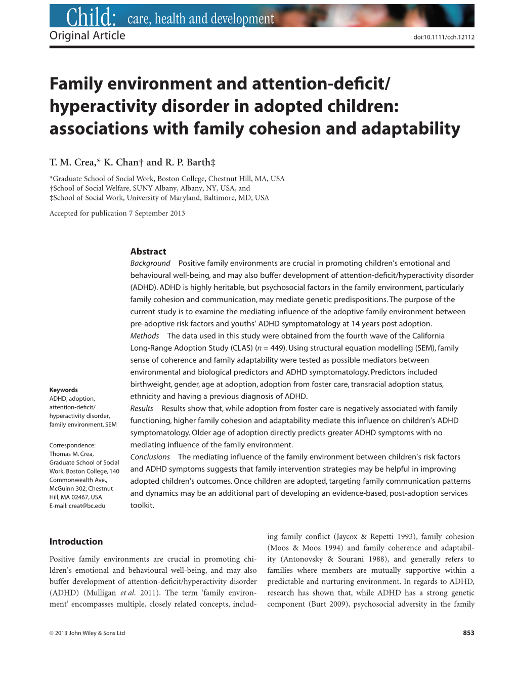 Family Environment and Attentiondeficit/Hyperactivity