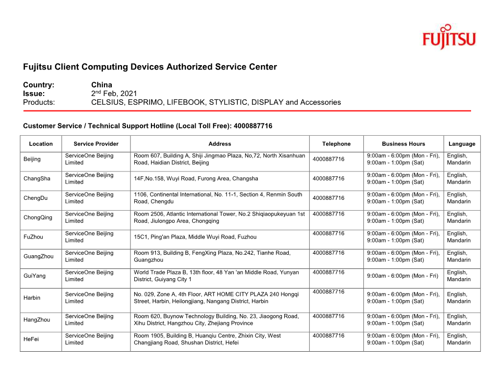 Fujitsu Client Computing Devices Authorized Service Center