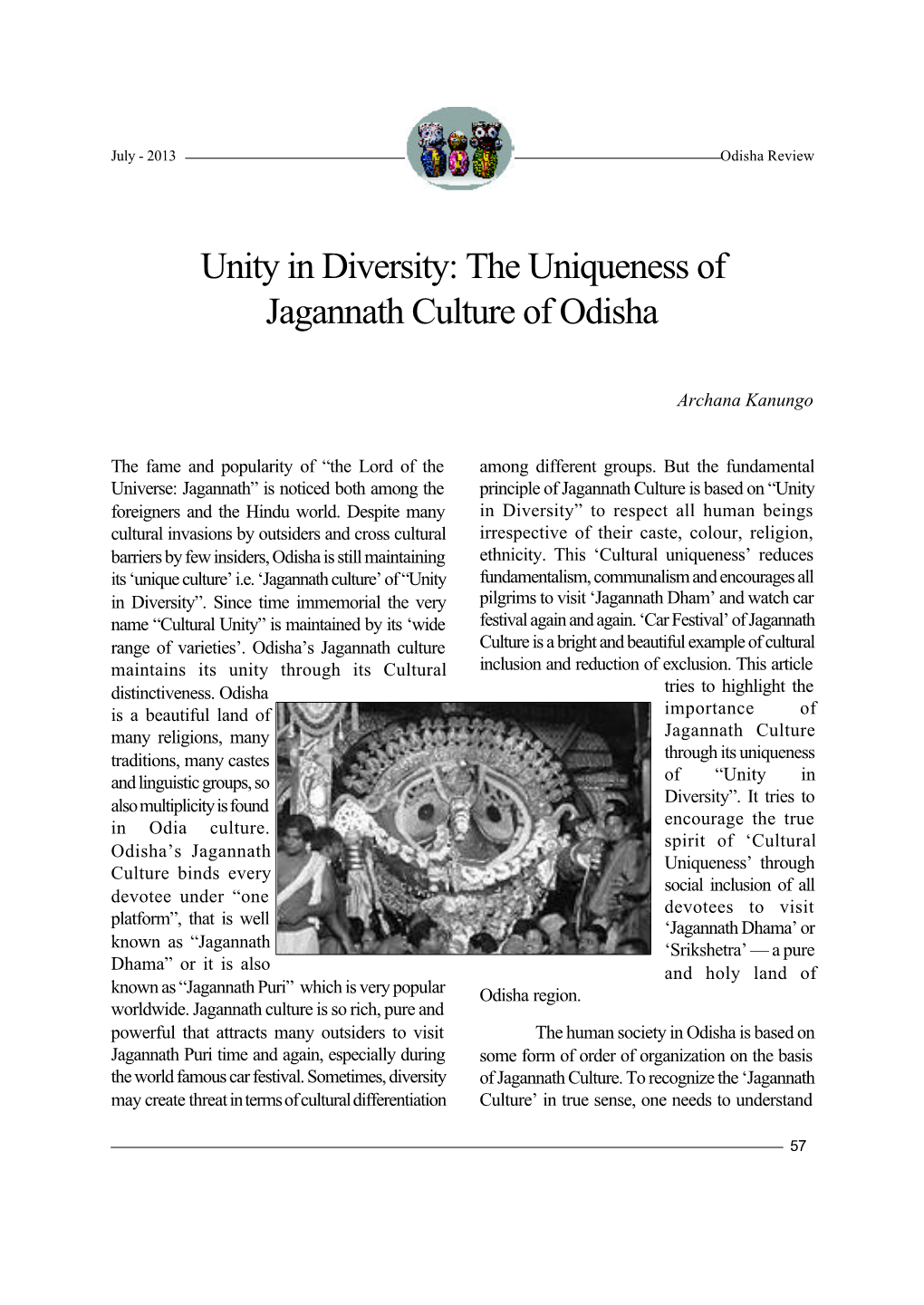 Unity in Diversity: the Uniqueness of Jagannath Culture of Odisha