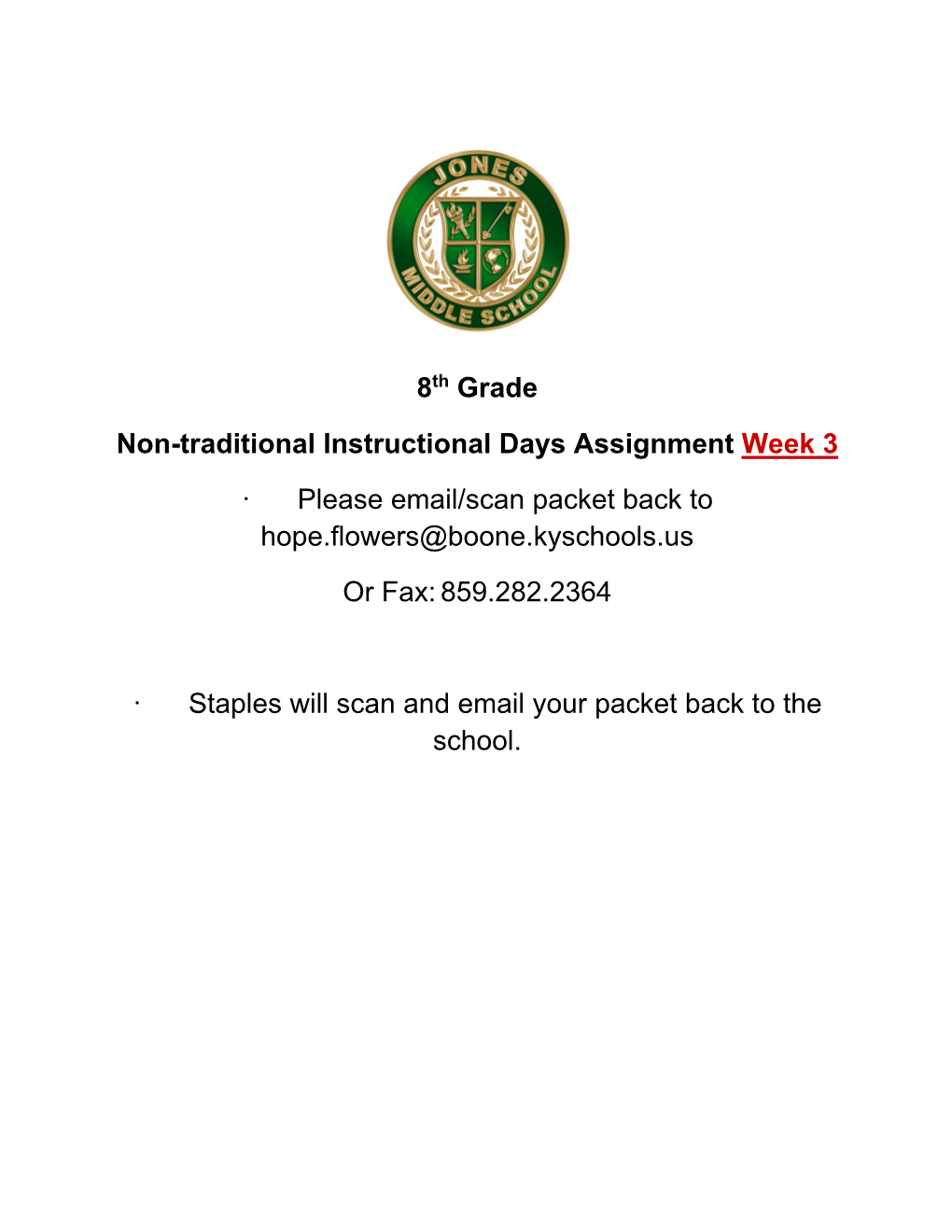 8Th Grade Non-Traditional Instructional Days Assignment Week 3