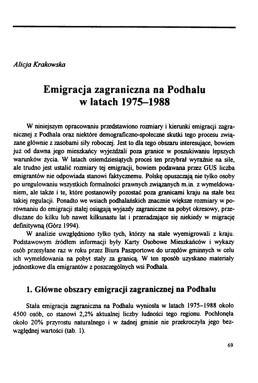 Emigracja Zagraniczna Na Podhalu W Latach 1975-1988