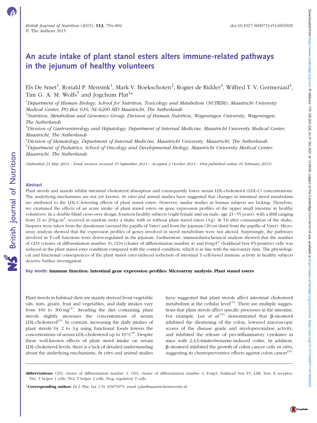 British Journal of Nutrition (2015), 113, 794–802 Doi:10.1017/S000711451400350X Q the Authors 2015