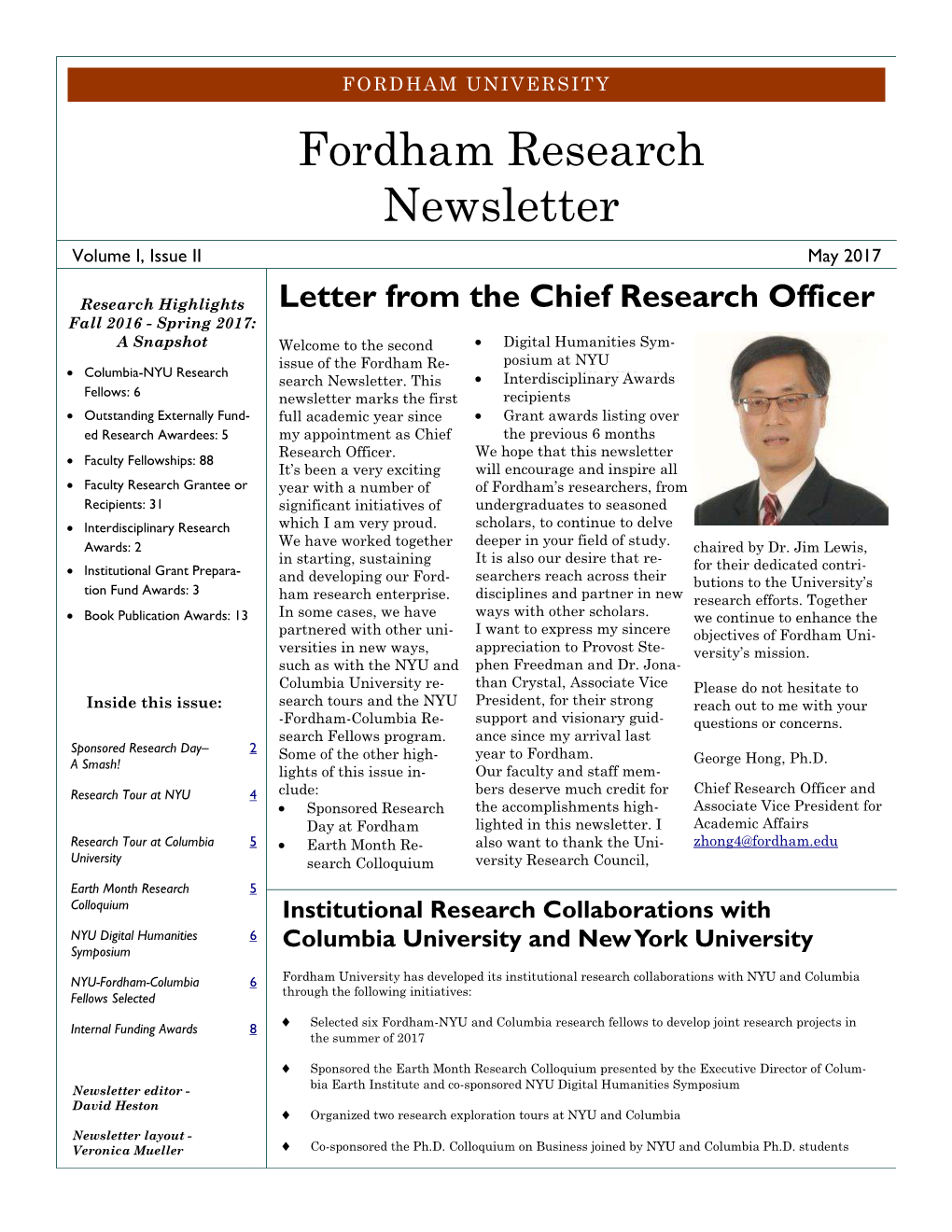 Fordham Research Newsletter Volume I, Issue II May 2017