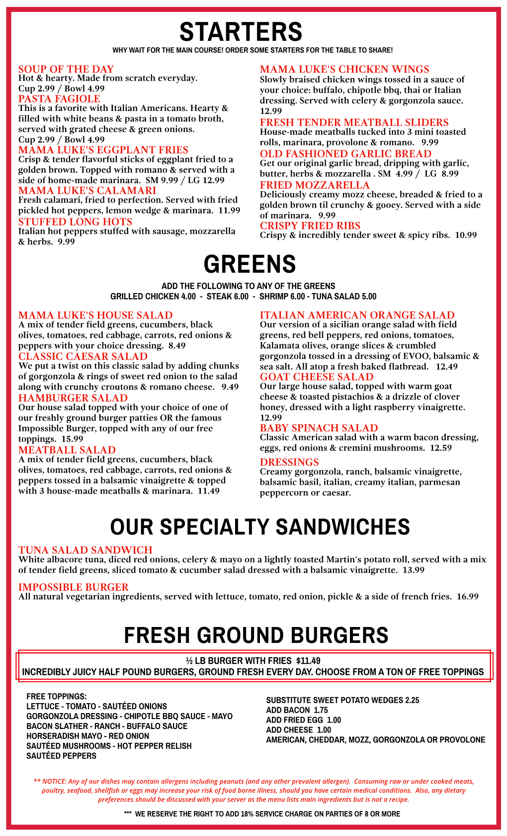 New 2020 Menu for Print