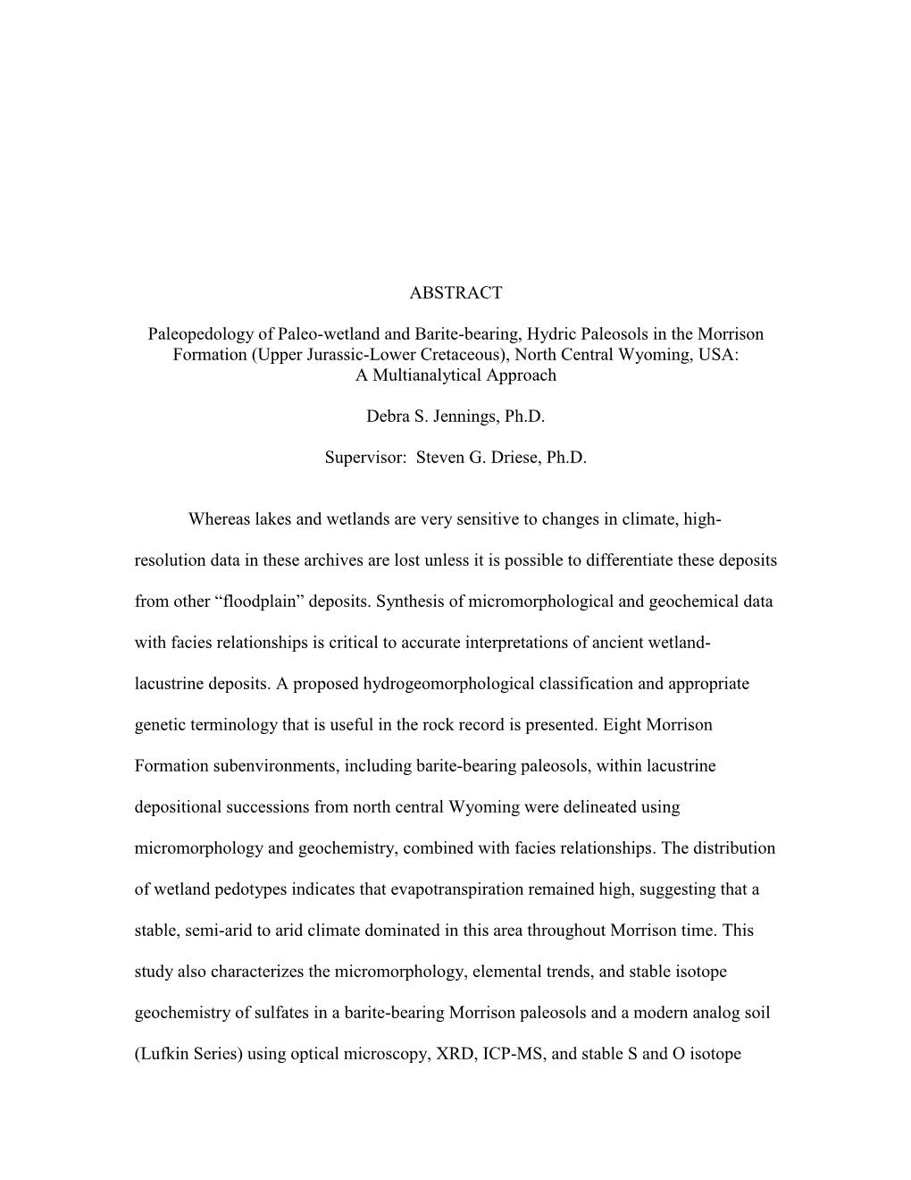 ABSTRACT Paleopedology of Paleo-Wetland and Barite-Bearing