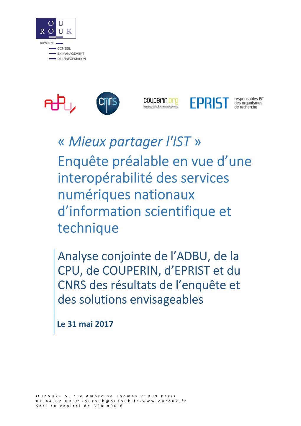 Analyse Conjointe De L'adbu, De La CPU, De COUPERIN, D'eprist Et