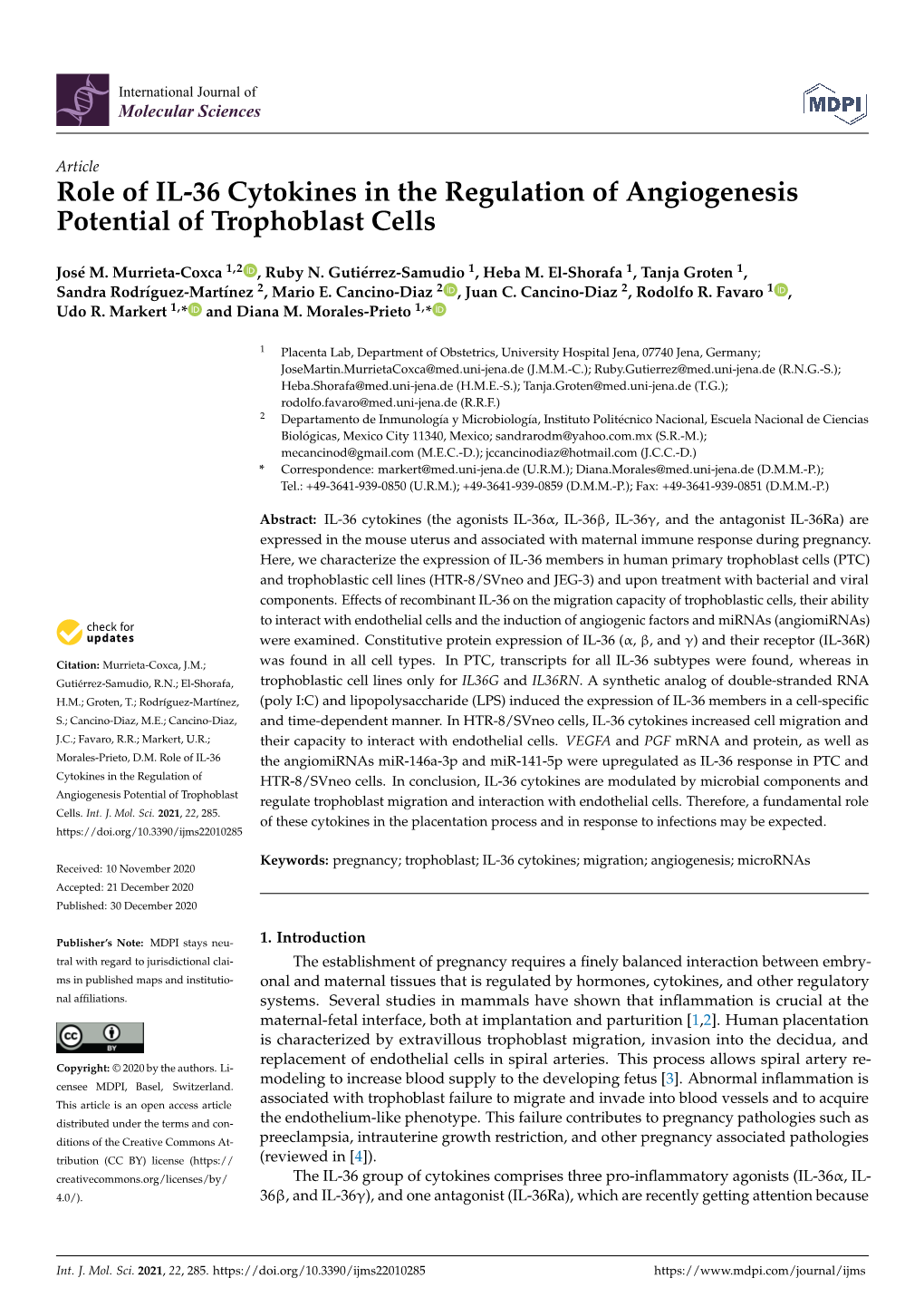 Role of IL-36 Cytokines in the Regulation of Angiogenesis Potential of Trophoblast Cells