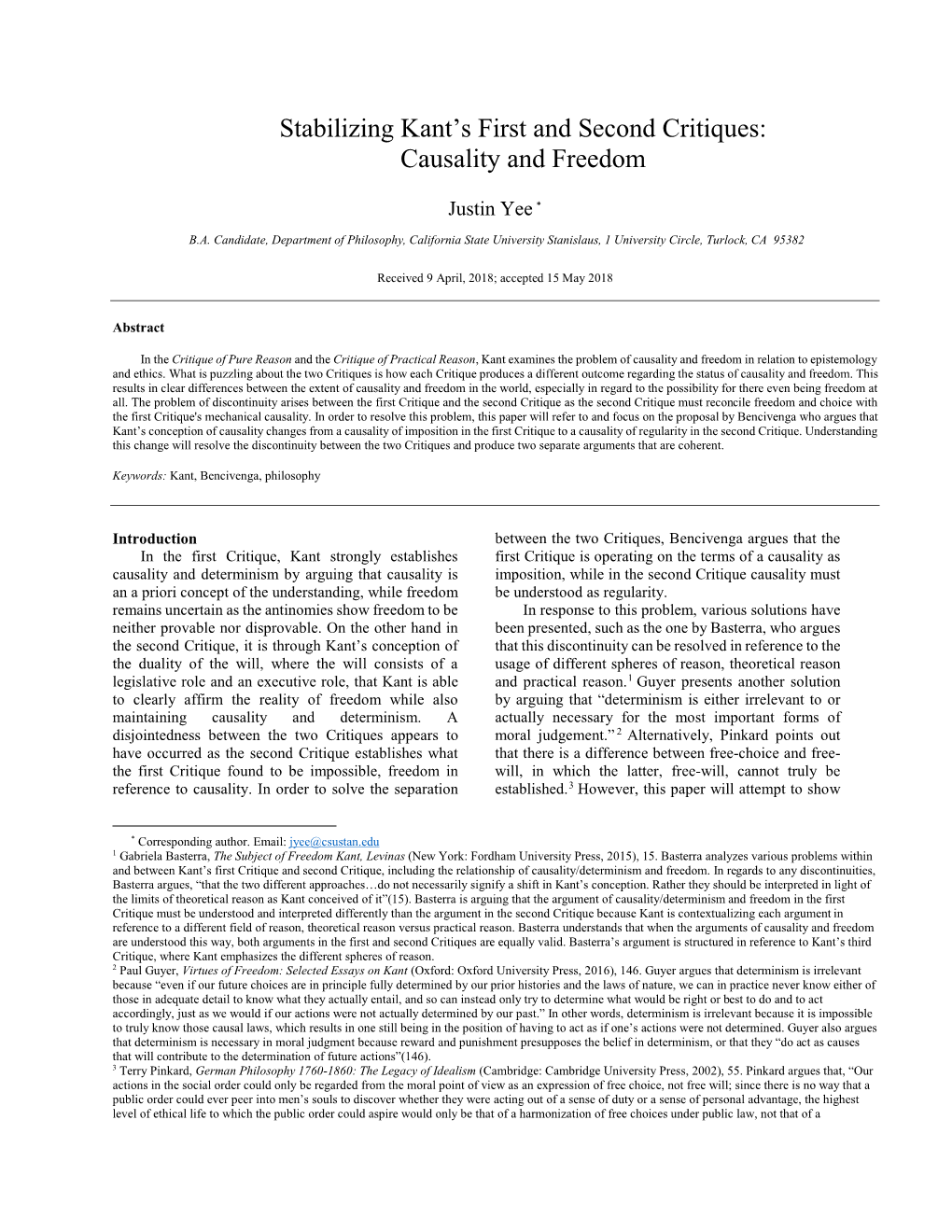 Stabilizing Kant's First and Second Critiques: Causality and Freedom