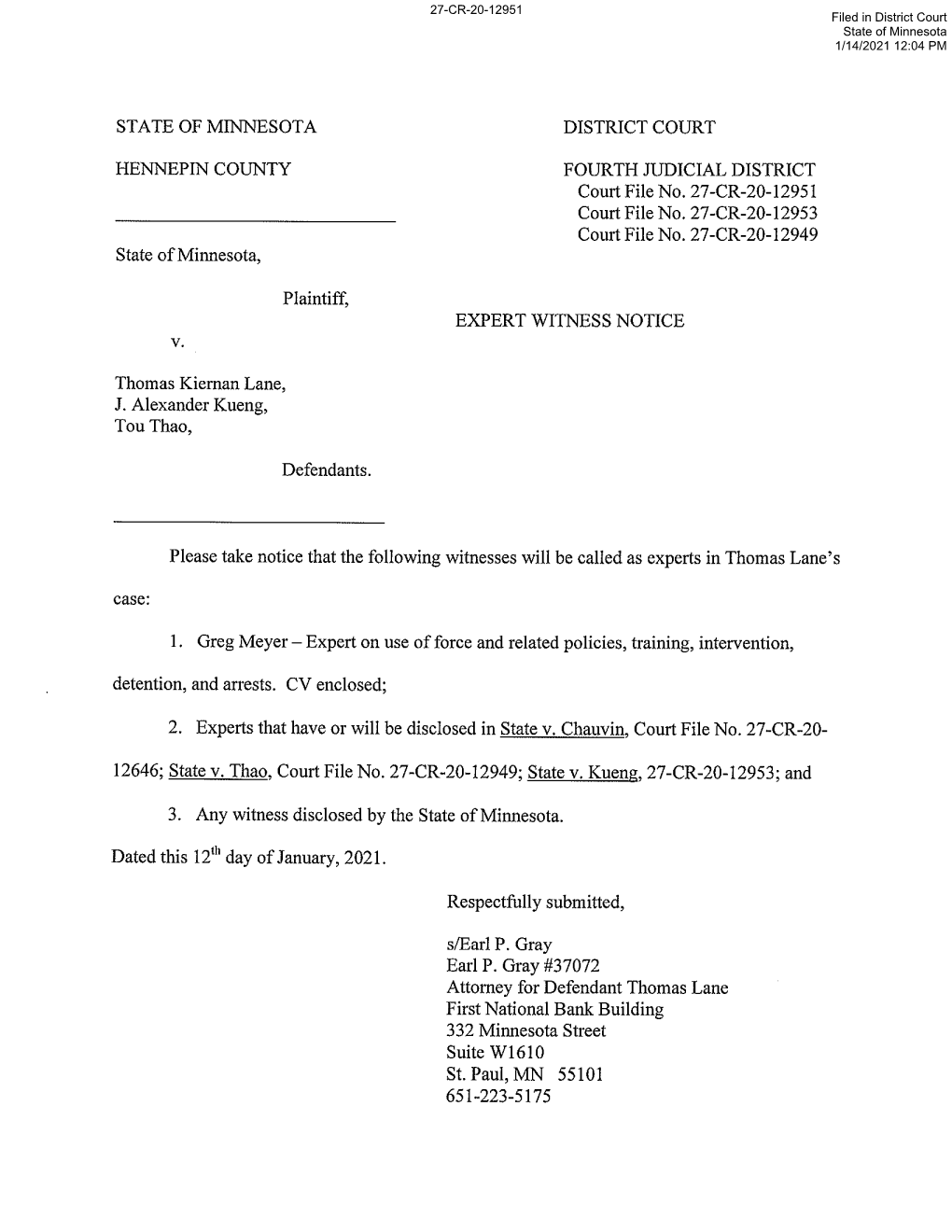 EXPERT WITNESS NOTICE V