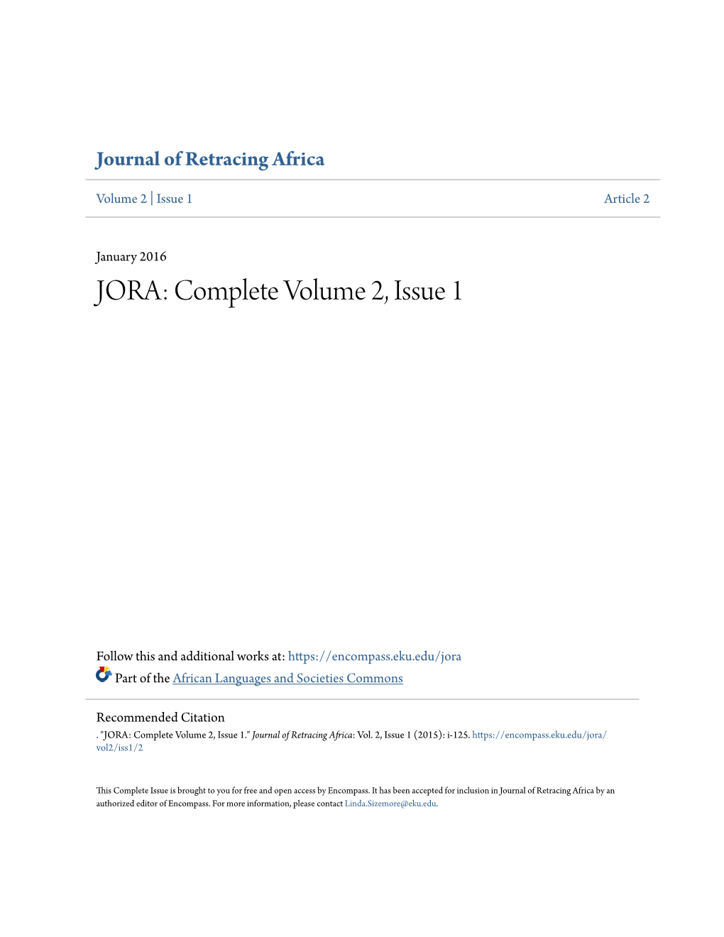 JORA: Complete Volume 2, Issue 1