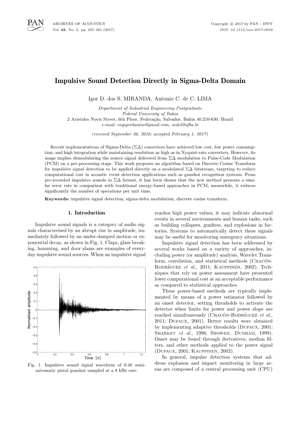 Impulsive Sound Detection Directly in Sigma-Delta Domain