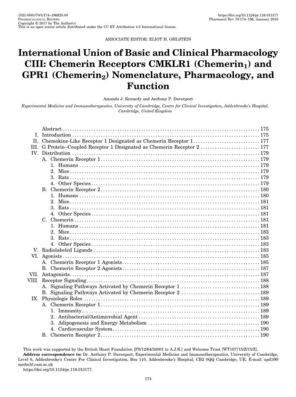 Chemerin Receptors CMKLR1 (Chemerin1) and GPR1 (Chemerin2) Nomenclature, Pharmacology, and Function