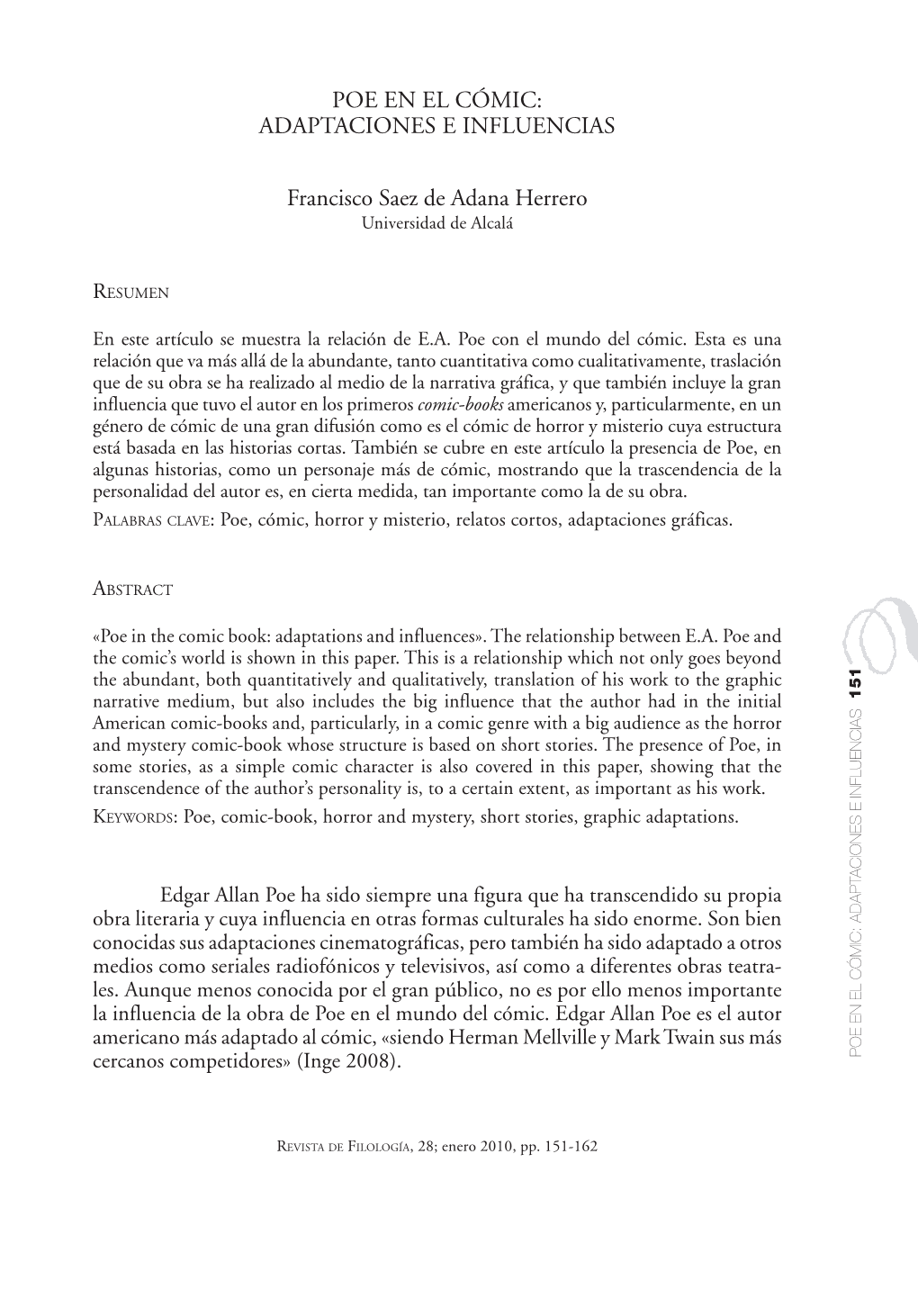 POE EN EL CÓMIC: ADAPTACIONES E INFLUENCIAS 151 9(Rnic Azd Dn Err)Pd09/07/2010,9:48 09 (Franciscosaezdeadanaherrero).Pmd