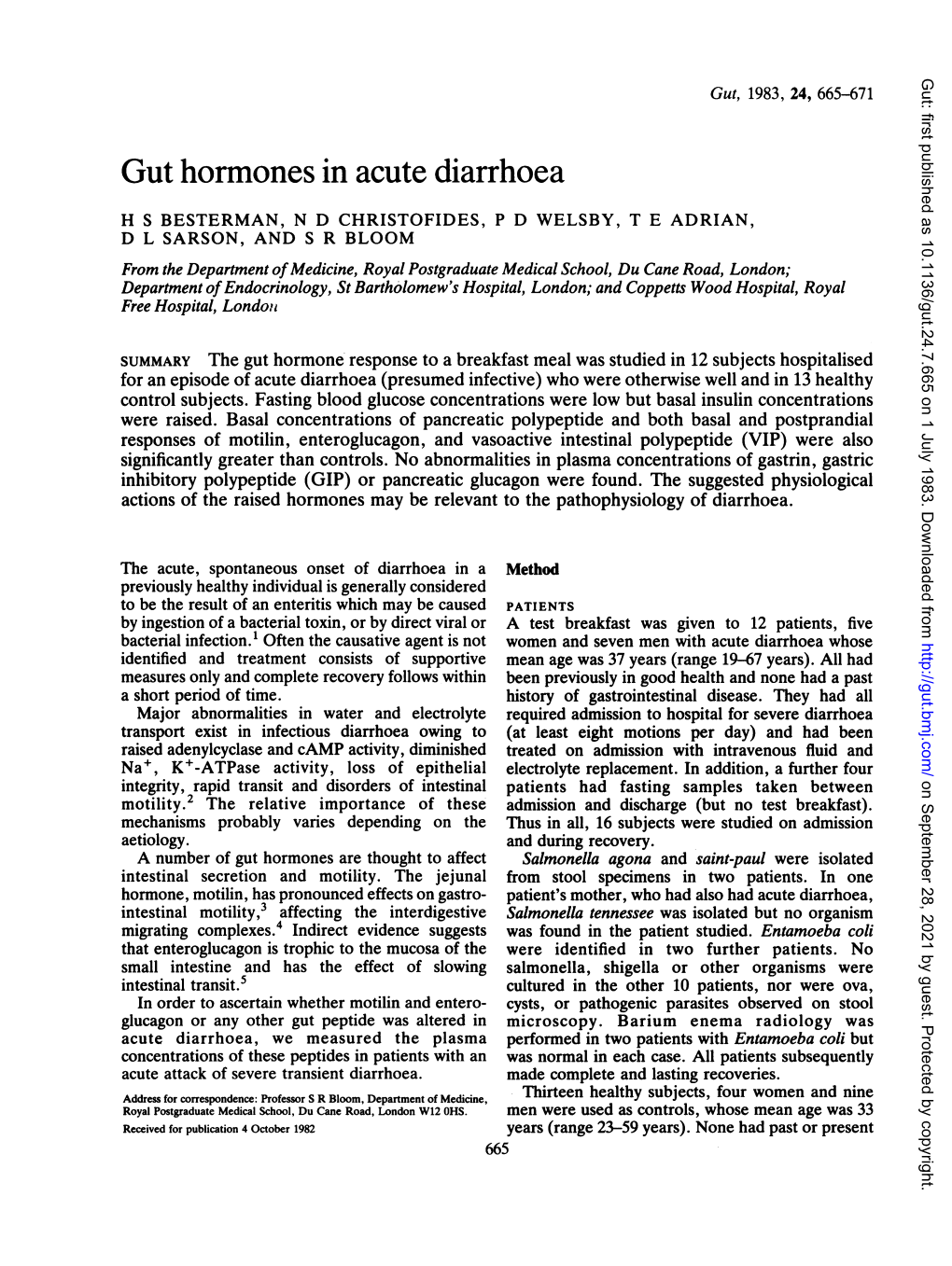 Gut Hormones in Acute Diarrhoea