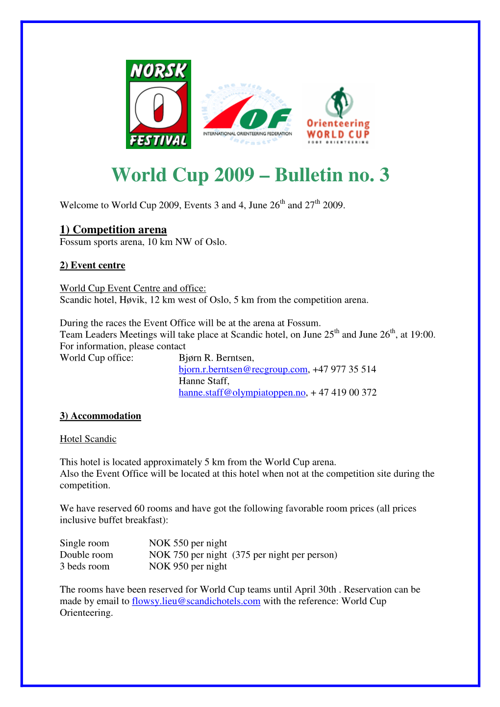 World Cup 2009 – Bulletin No. 3