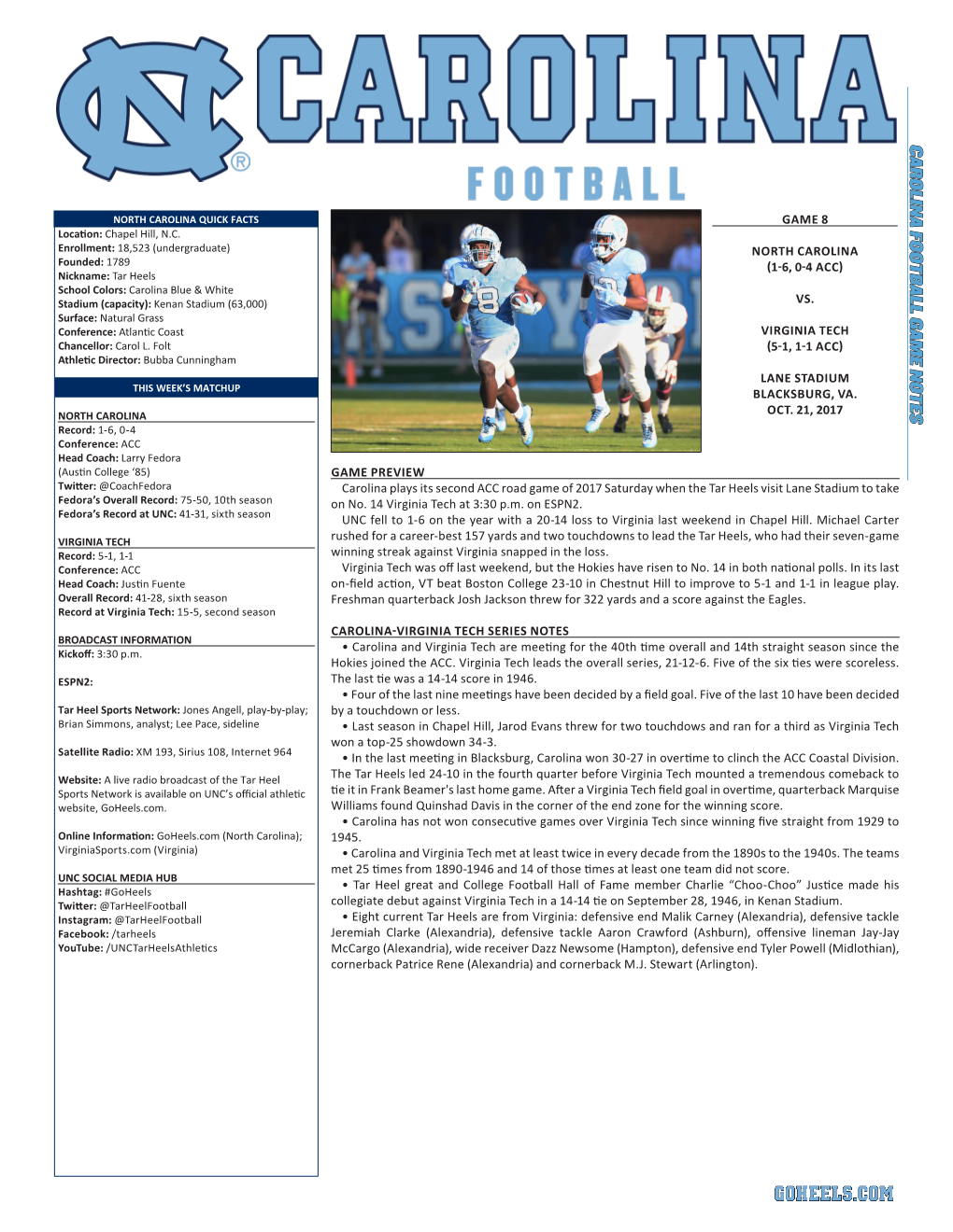 Carolina Football Game Notes