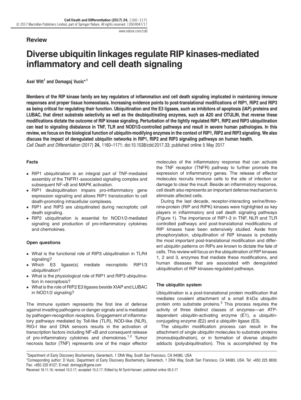 Diverse Ubiquitin Linkages Regulate RIP Kinases-Mediated Inflammatory and Cell Death Signaling