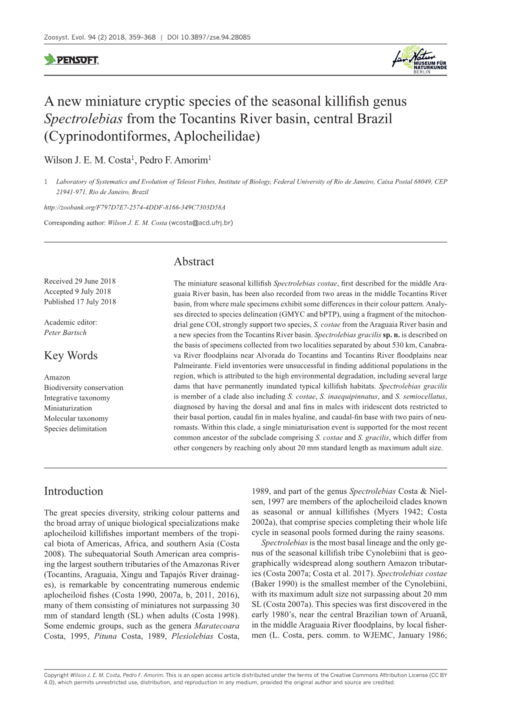 A New Miniature Cryptic Species of the Seasonal Killifish Genus Spectrolebias from the Tocantins River Basin, Central Brazil (Cyprinodontiformes, Aplocheilidae)