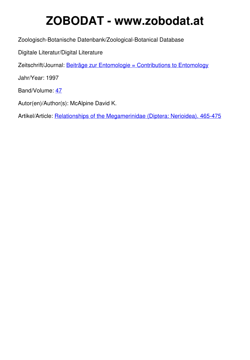 Relationships of the Megamerinidae (Diptera: Nerioidea)