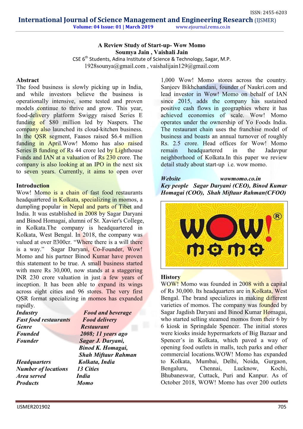 International Journal of Science Management and Engineering Research (IJSMER) Volume: 04 Issue: 01 | March 2019