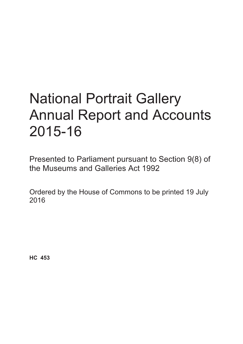 National Portrait Gallery Annual Report and Accounts 2015-16