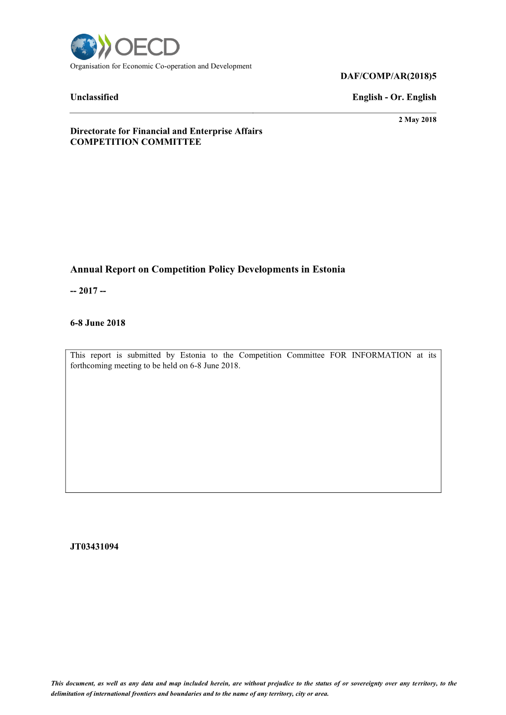 Annual Report on Competition Policy Developments in Estonia
