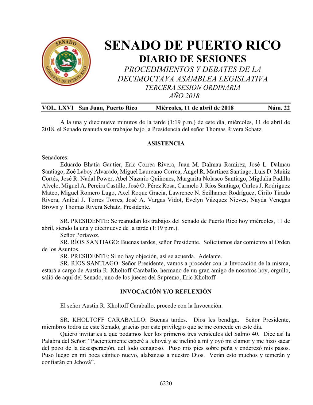 Diario De Sesiones Procedimientos Y Debates De La Decimoctava Asamblea Legislativa Tercera Sesion Ordinaria Año 2018 Vol