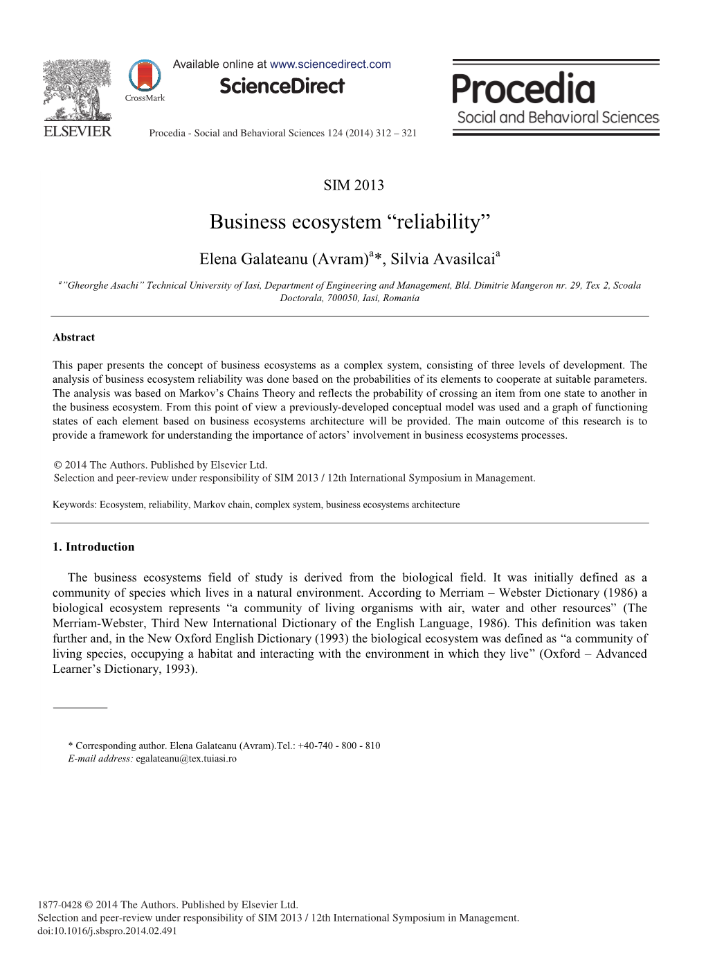 Business Ecosystem “Reliability”