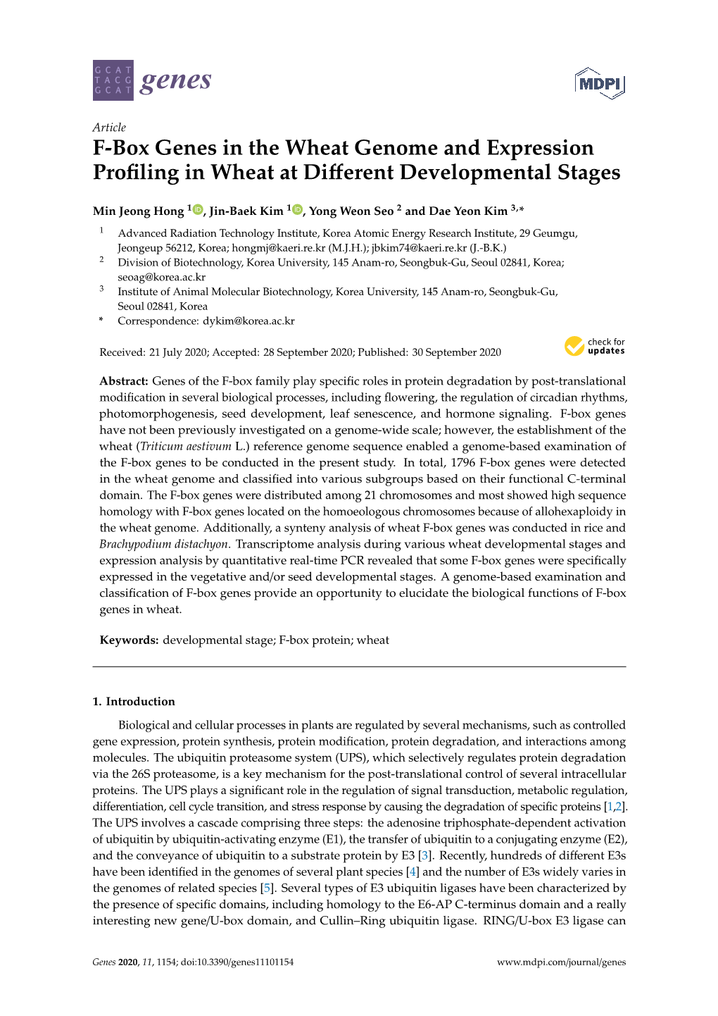 F-Box Genes in the Wheat Genome and Expression Profiling in Wheat at Different Developmental Stages