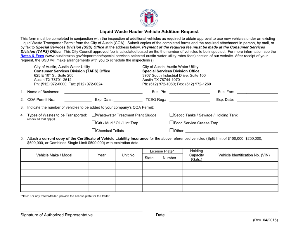 Industrial Wastewater Discharge Permit Application