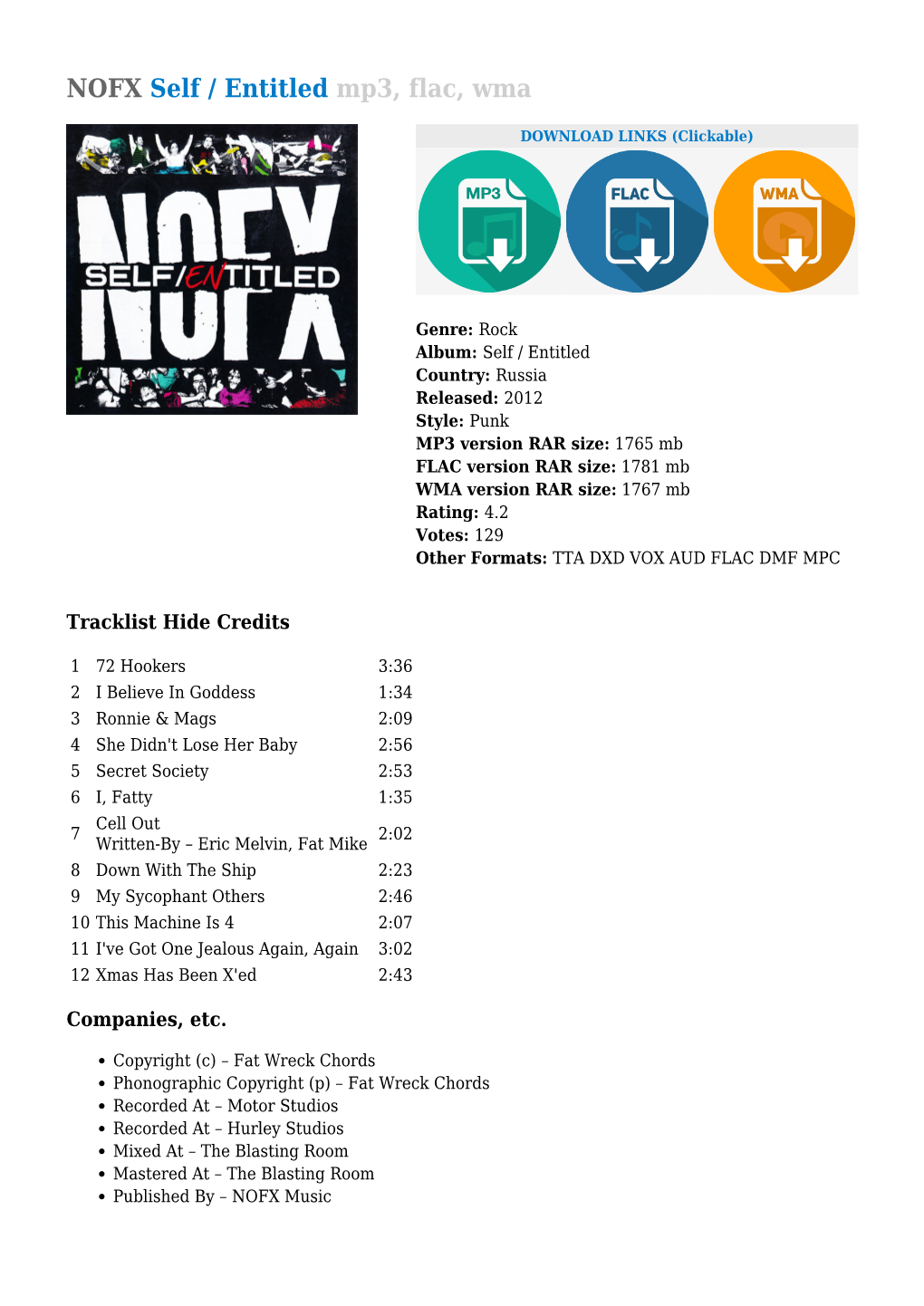 NOFX Self / Entitled Mp3, Flac, Wma