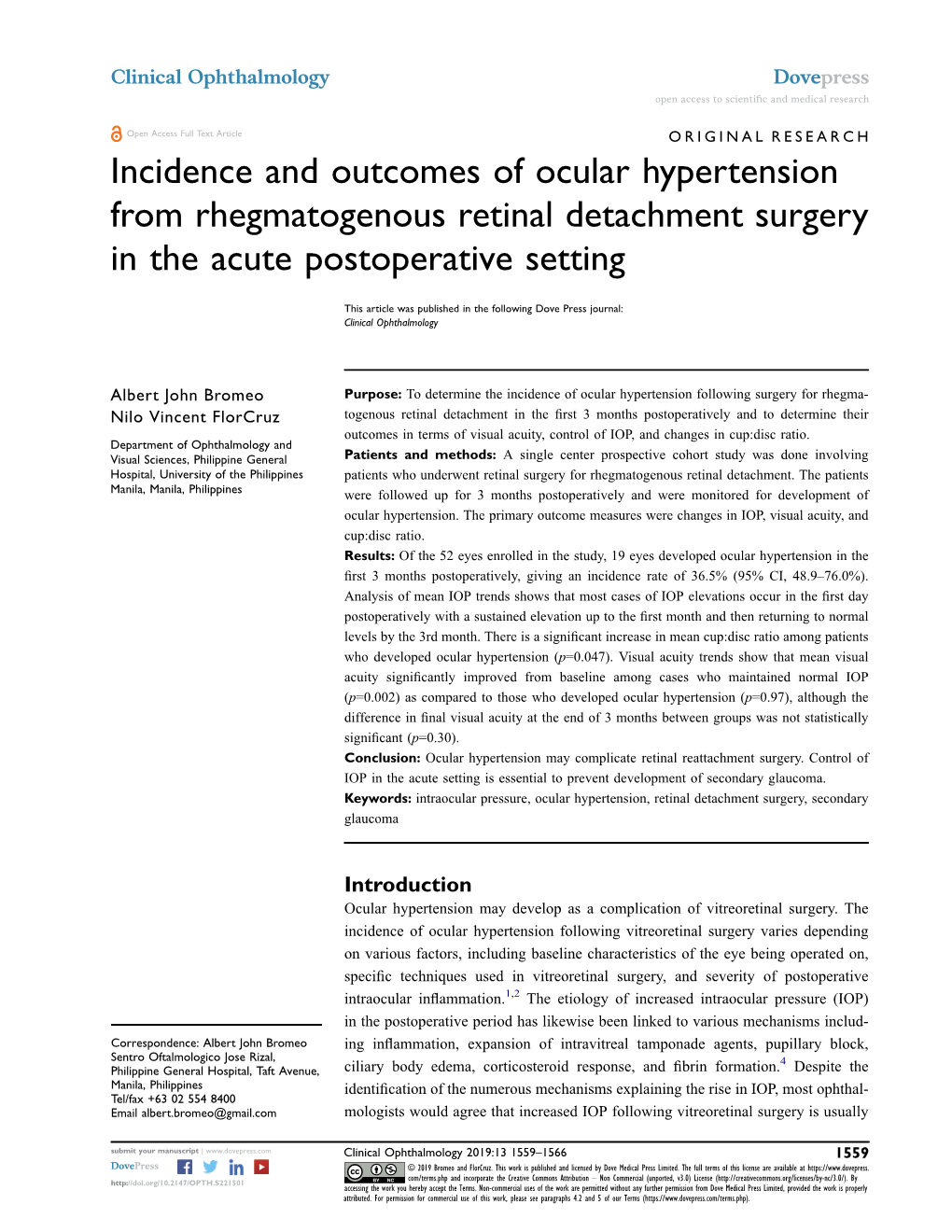 Incidence and Outcomes of Ocular Hypertension from Rhegmatogenous Retinal Detachment Surgery in the Acute Postoperative Setting