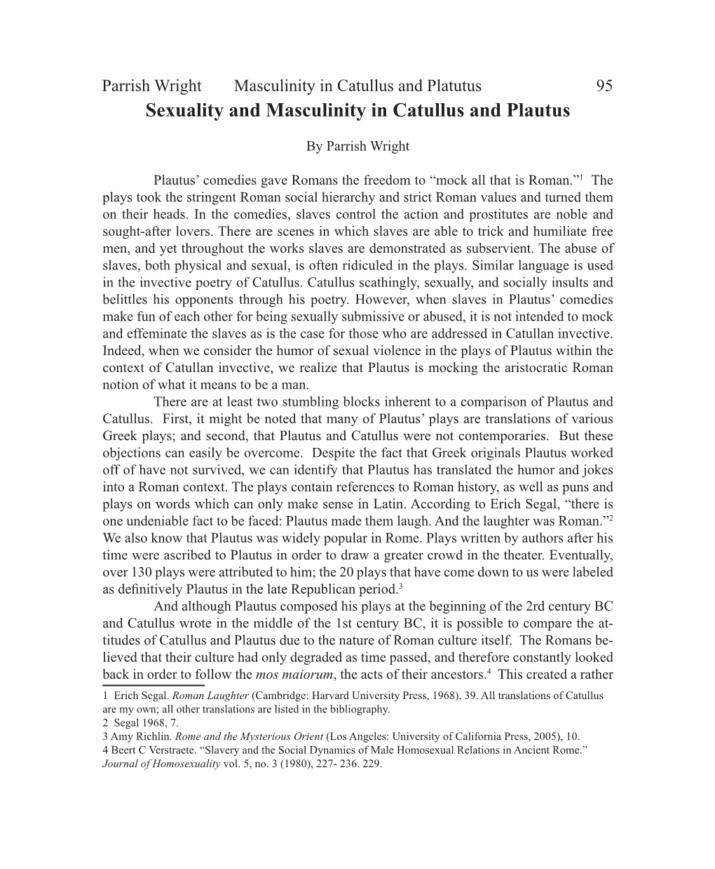 Sexuality and Masculinity in Catullus and Plautus