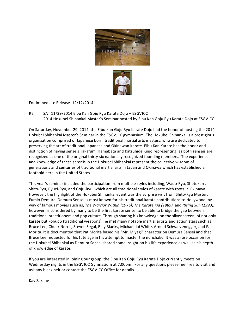 For Immediate Release 12/12/2014 RE