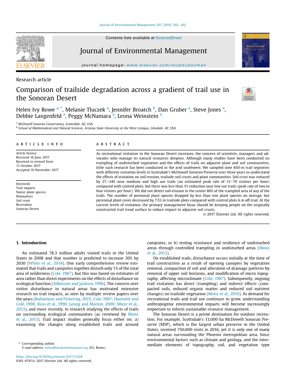 Comparison of Trailside Degradation Across a Gradient of Trail Use in the Sonoran Desert