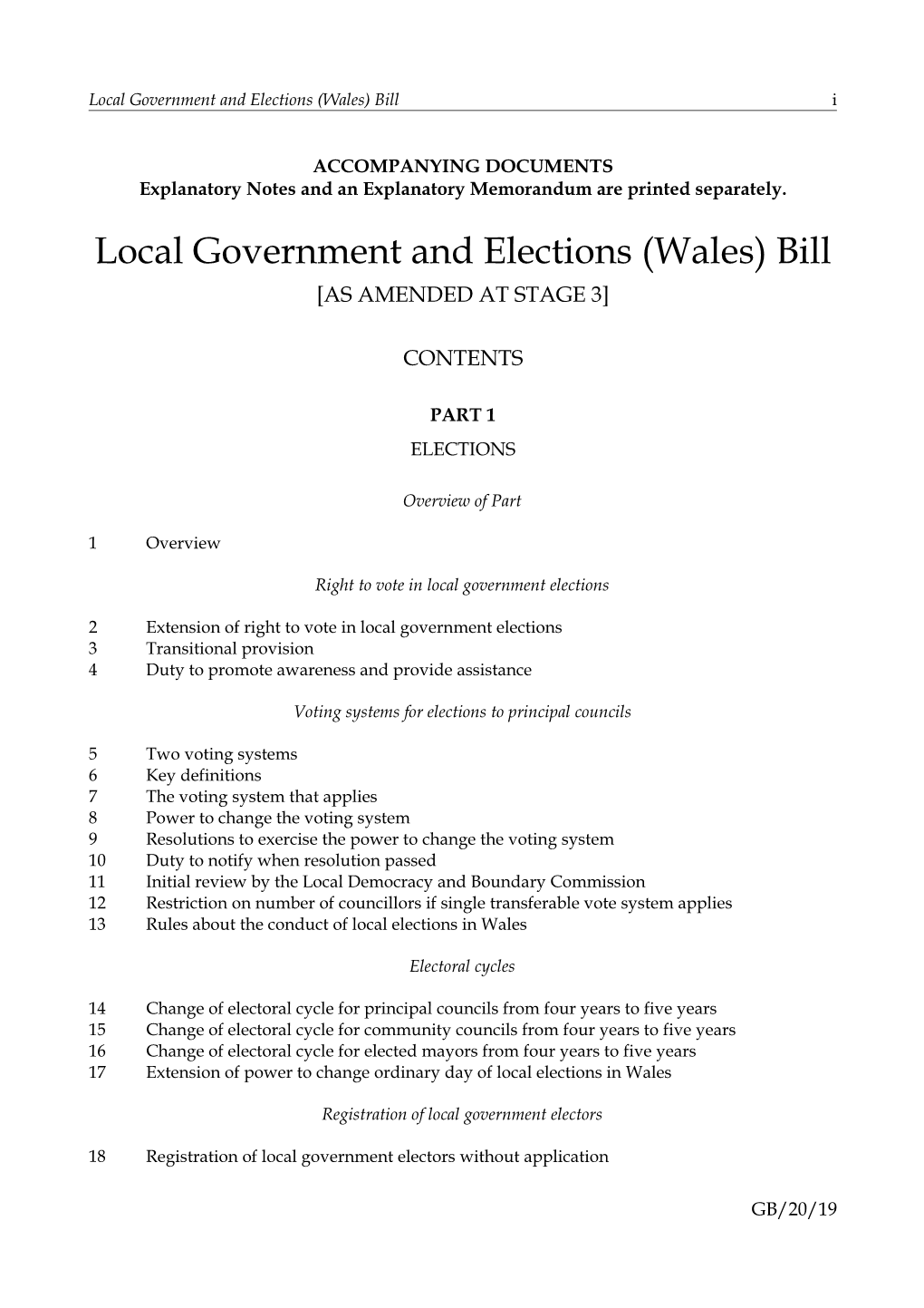 Local Government and Elections (Wales) Bill I