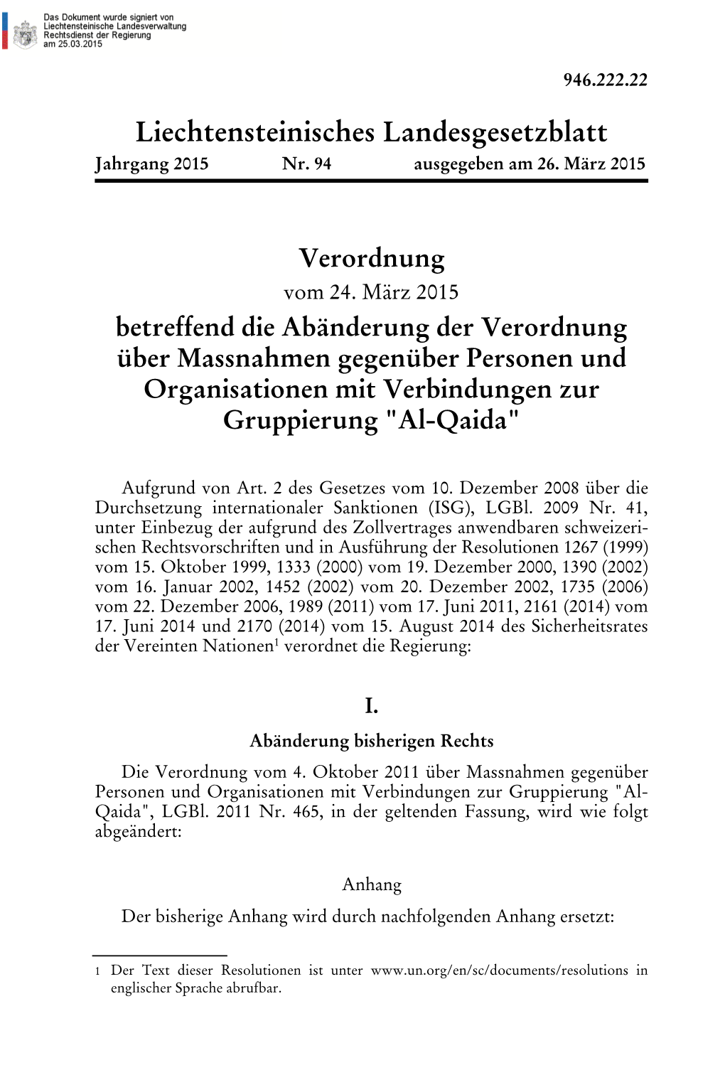 Liechtensteinisches Landesgesetzblatt Jahrgang 2015 Nr