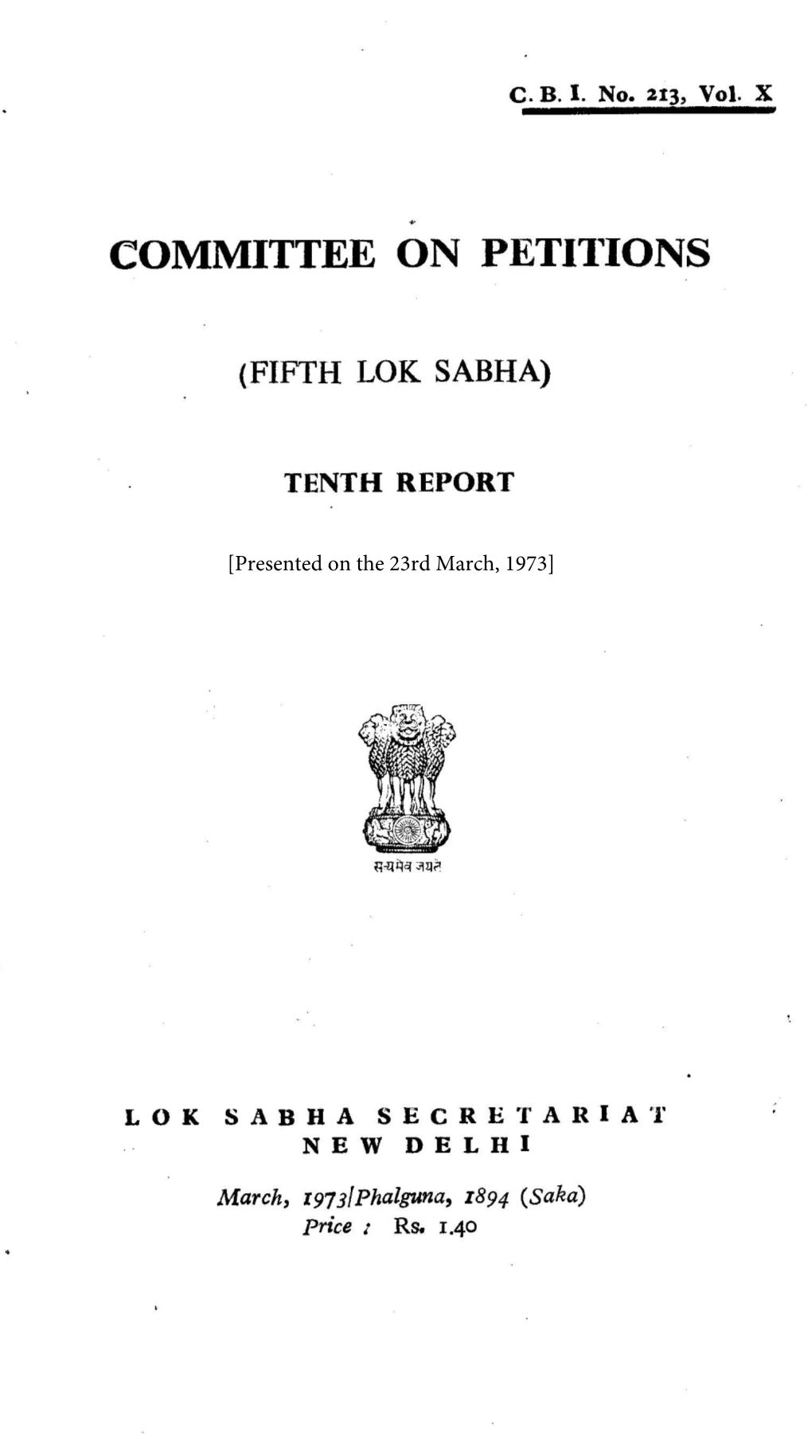 [Presented on the 23Rd March, 1973] CONTENTS